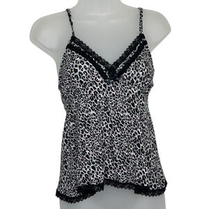 René Rofé Leopard Lace Trim Babydoll‎ Sleep Tank Top Medium Cami Soft Cheetah